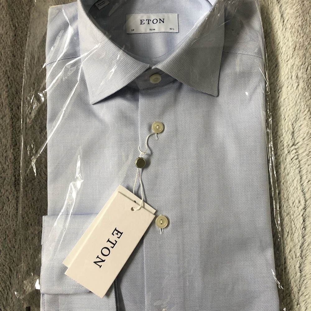 NWT Eton Light Blue Signature Twill Dress Shirt size 15.5 slim fit